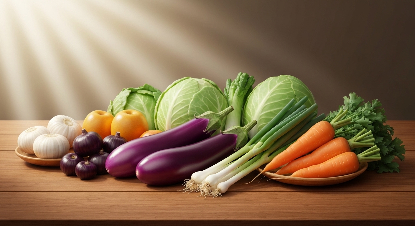 신선하고 건강한 국산 먹거리로 가득 찬 식탁을 통해 건강한 식생활을 강조하는 이미지