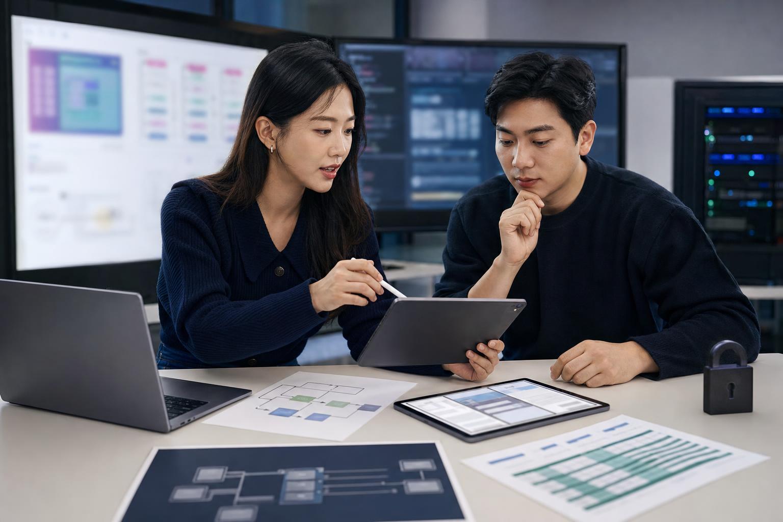 사내 LLM 도입을 검토하는 디자인팀과 보안 비용 리뷰 장면