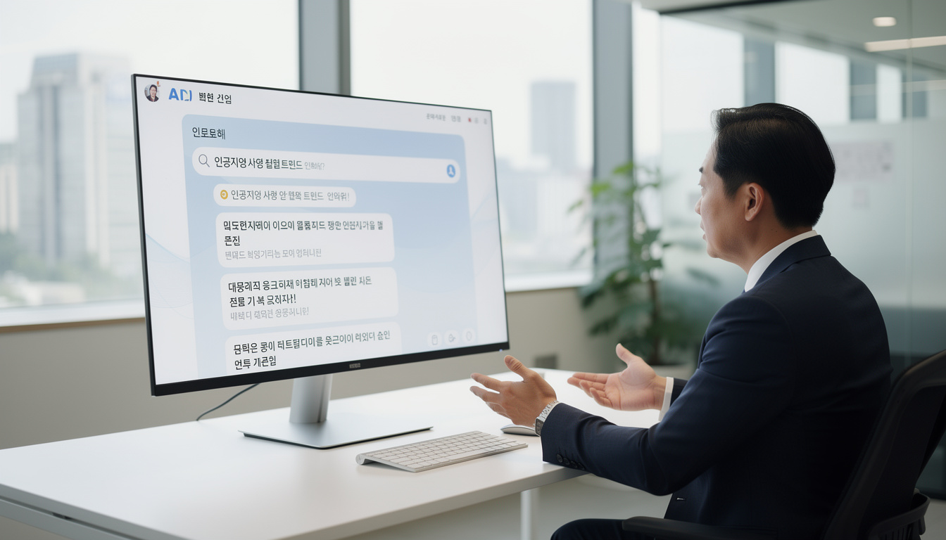 한국의 협업툴 AI 스마트 검색 기능을 사용하는 장면