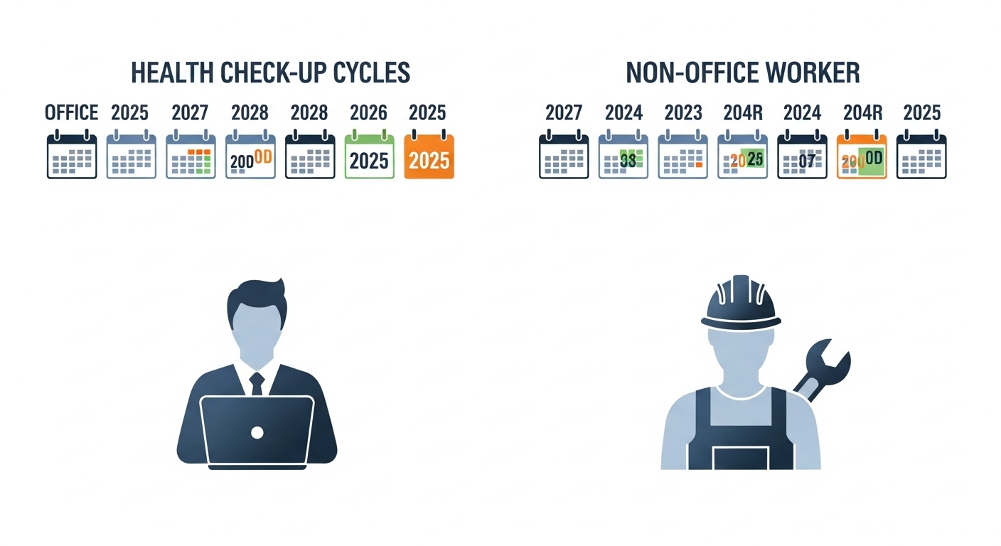 사무직과 비사무직 근로자의 2025년 건강검진 대상 기준을 설명하는 인포그래픽