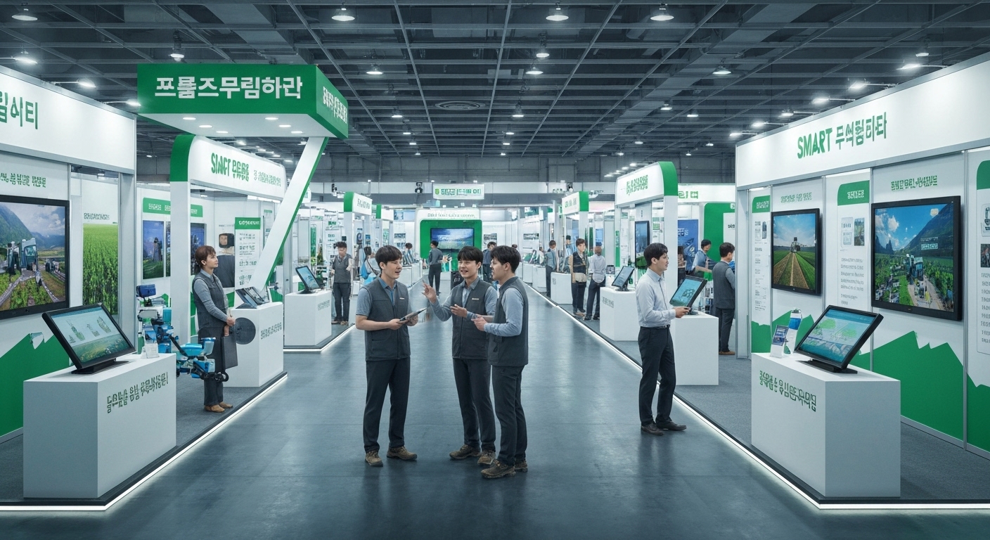 한국에서 열린 스마트팜 박람회 현장, 첨단 농업 장비와 청년 농업인들의 모습