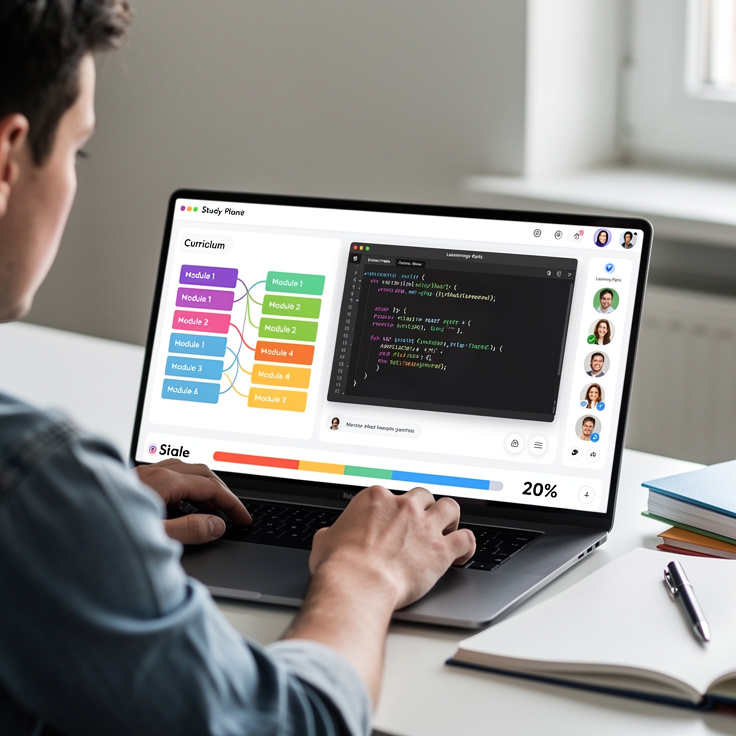 학습 스타일과 커리큘럼을 확인하며 AI 온라인 강의를 듣는 모습