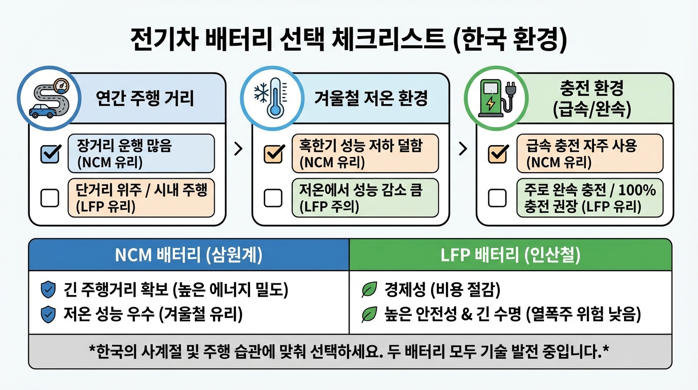 전기차 배터리 선택을 위한 체크리스트 인포그래픽