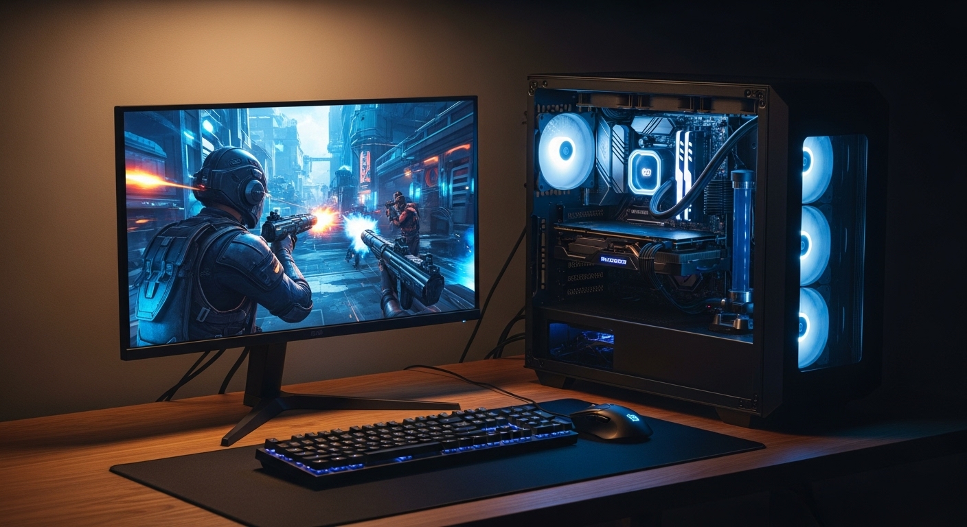 최신 라이젠 CPU와 그래픽카드로 구성된 고사양 게이밍 PC의 모습