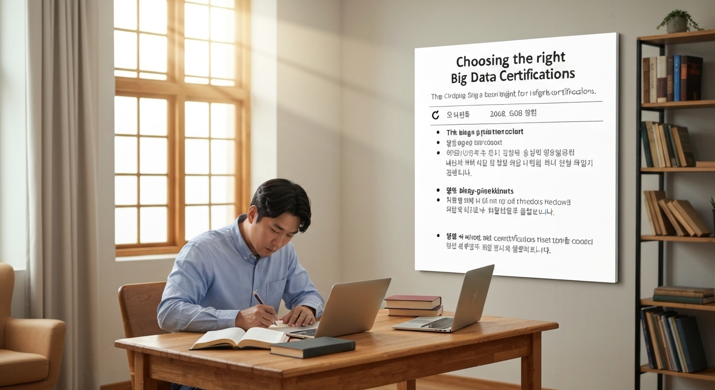 빅데이터 자격증 선택을 위해 체크리스트를 작성하는 한국인 전문가