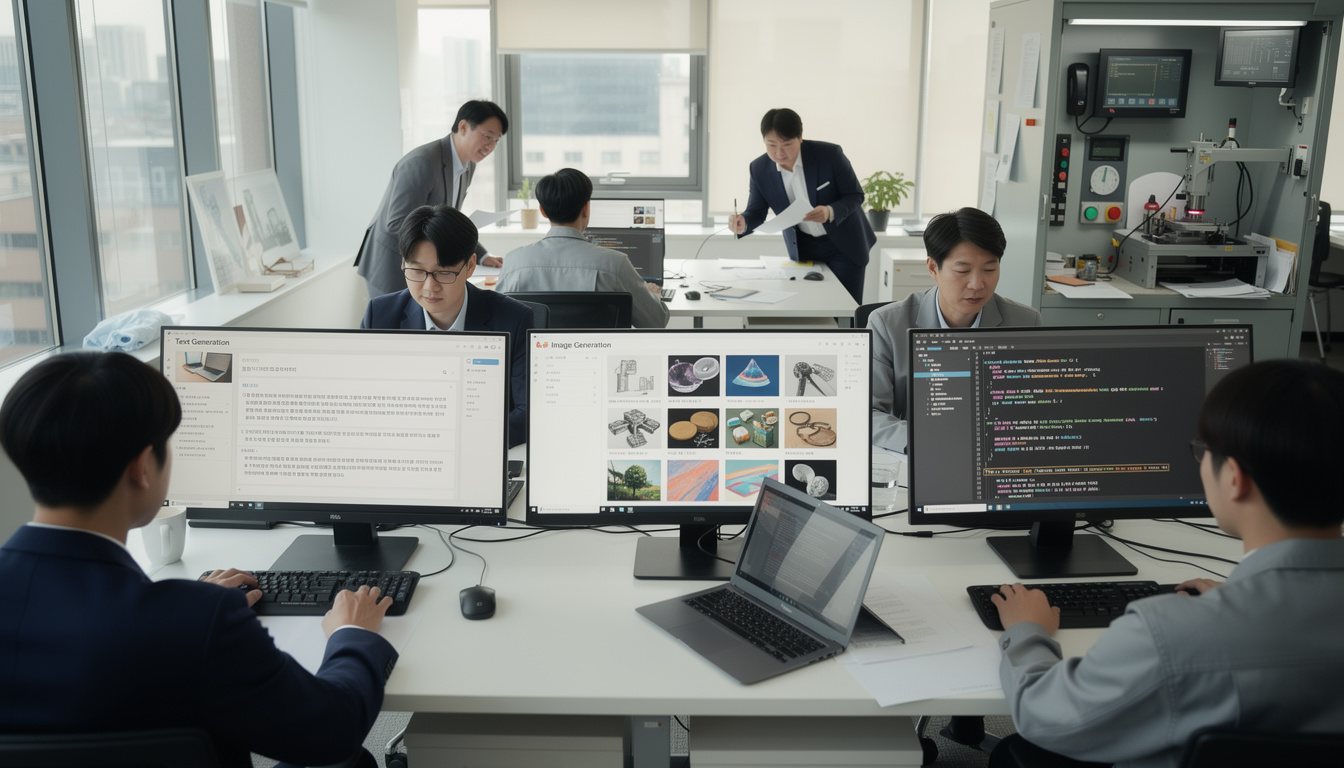 다양한 한국 직장인들이 AI 소프트웨어를 사용하는 모습