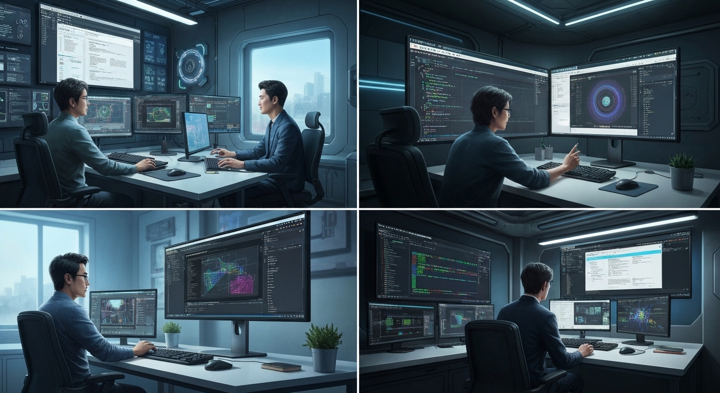 NVIDIA CUDA와 AMD ROCm 소프트웨어 개발 플랫폼을 사용하는 개발자 모습