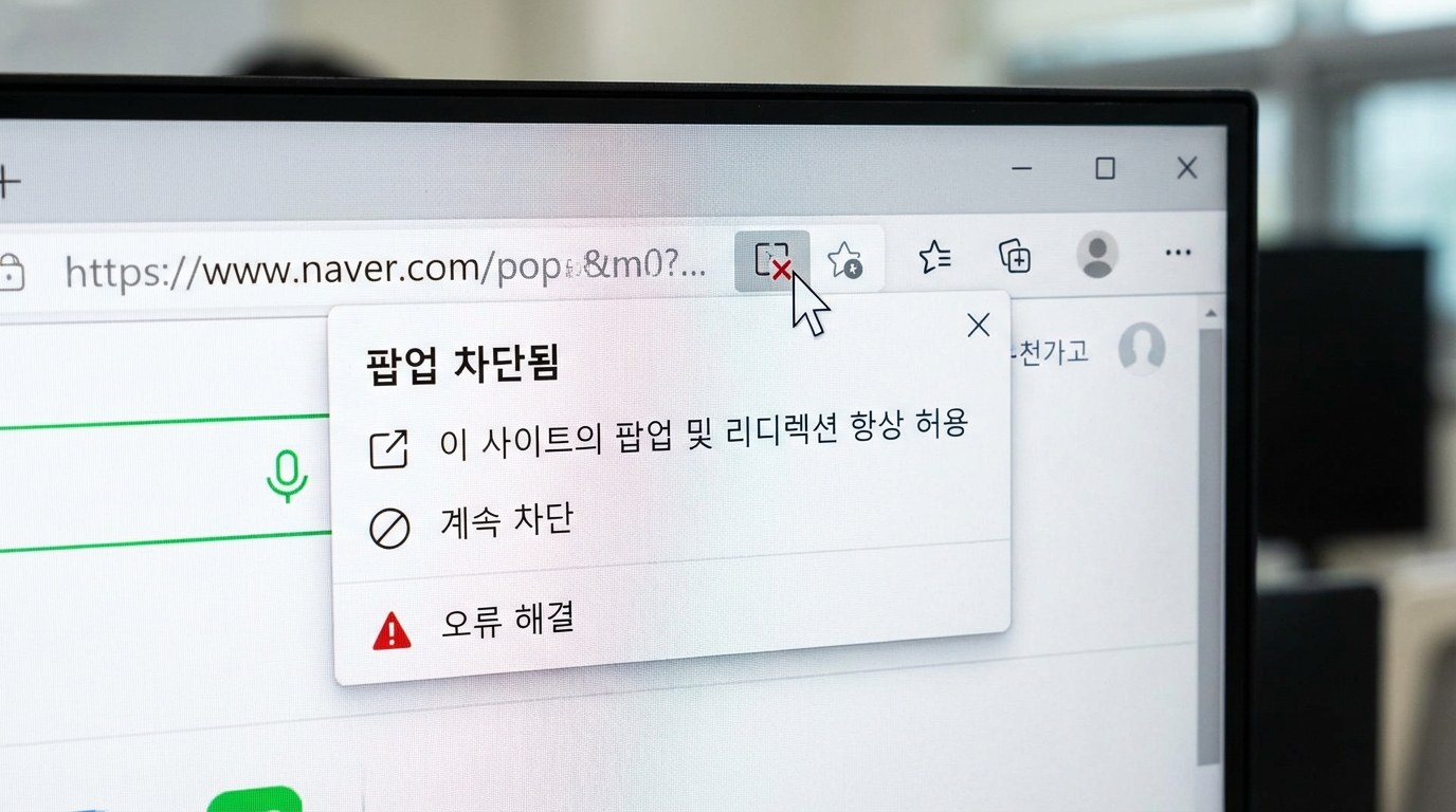 현대카드 홈페이지 로그인 중 브라우저 팝업 차단 해제 설정 화면