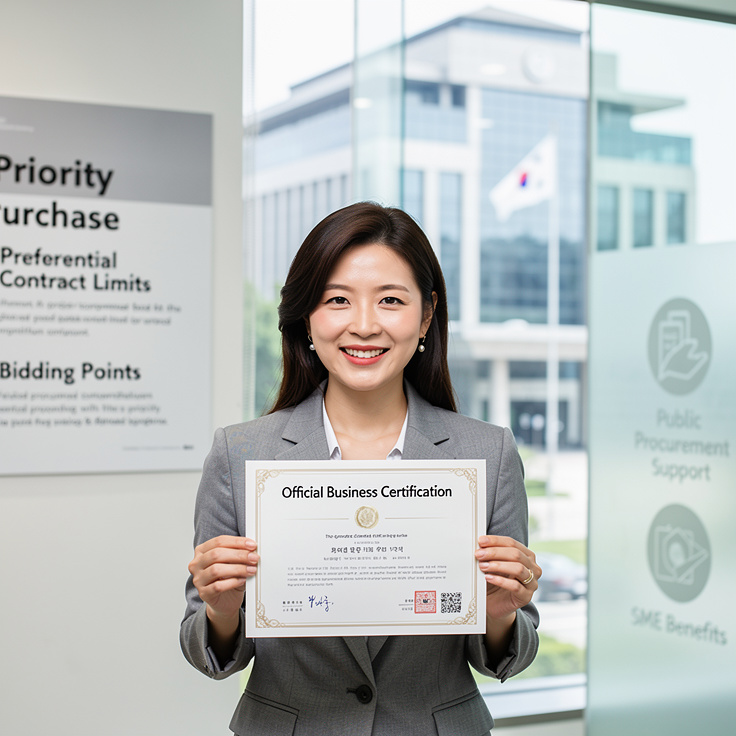 여성기업 확인서 발급 혜택으로 공공 조달 우대를 받는 한국 여성 기업가의 모습