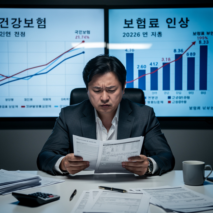 2026년 한국 직장인의 건강보험과 4대보험료 걱정하는 모습