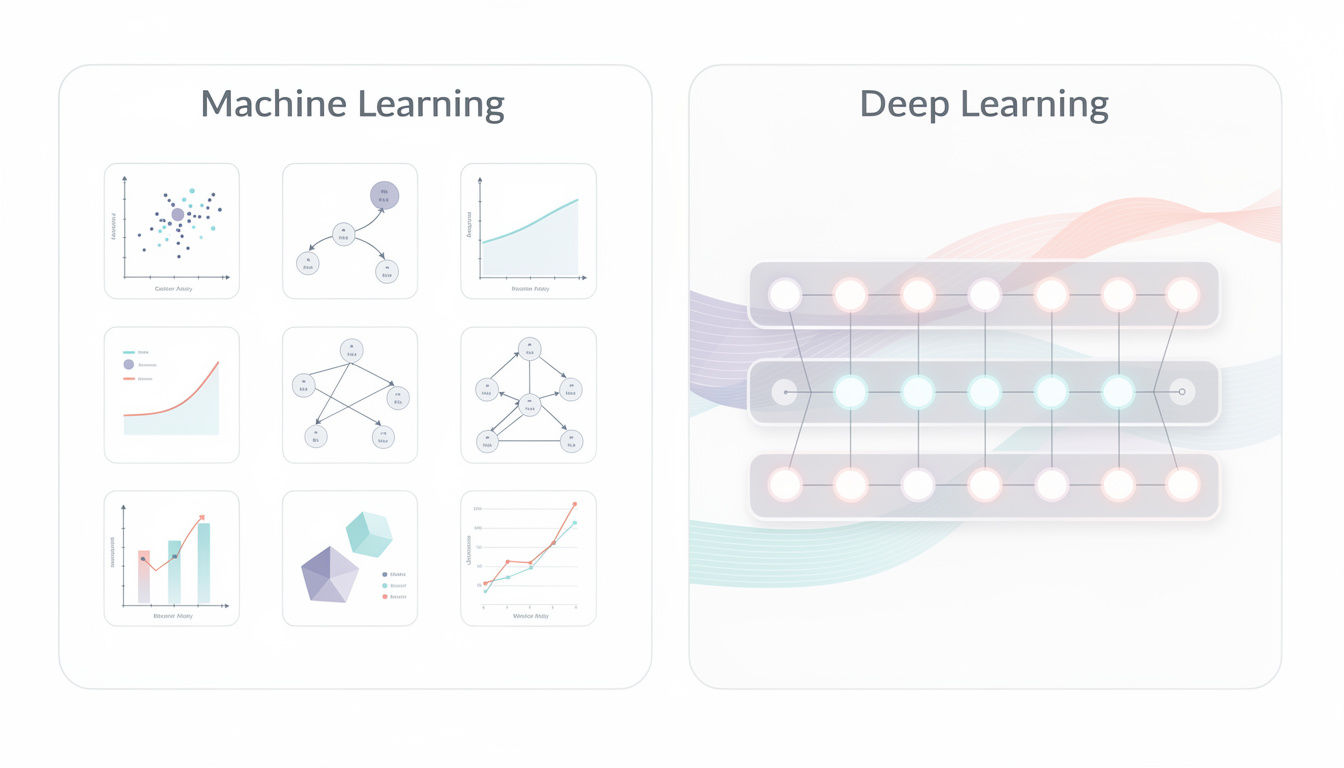 머신러닝과 딥러닝의 차이를 비교하는 인포그래픽