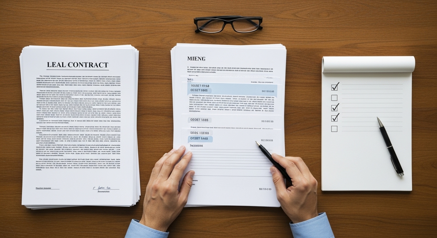 법률 상담을 위해 서류와 질문 목록을 정리하는 모습