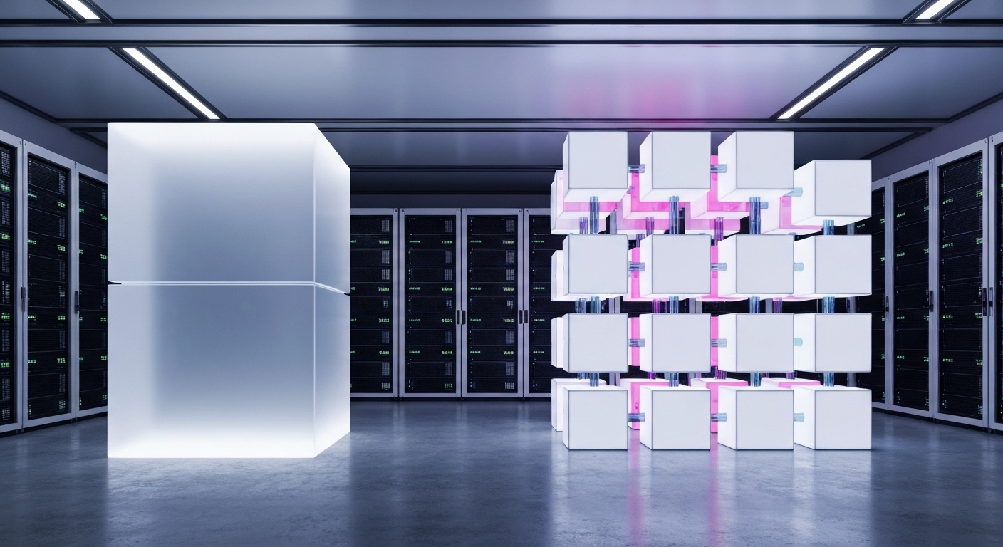 모놀리식 아키텍처와 마이크로서비스 아키텍처를 시각적으로 비교하는 이미지