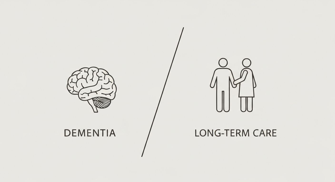 치매보험과 장기요양보험의 핵심 차이를 시각적으로 비교하는 아이콘 이미지