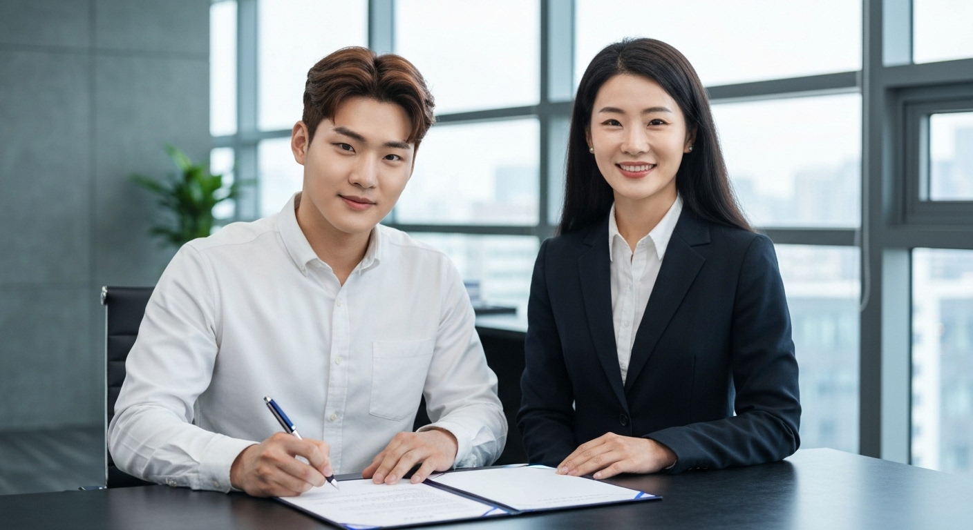 고용촉진장려금 지원 대상인 한국의 정규직 근로자 계약 체결 장면