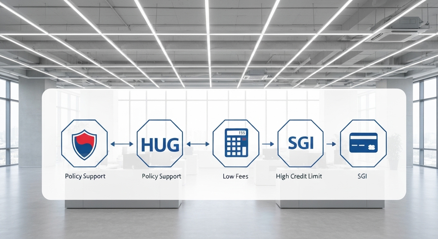 HUG, HF, SGI 세 기관의 역할을 시각적으로 설명하는 인포그래픽