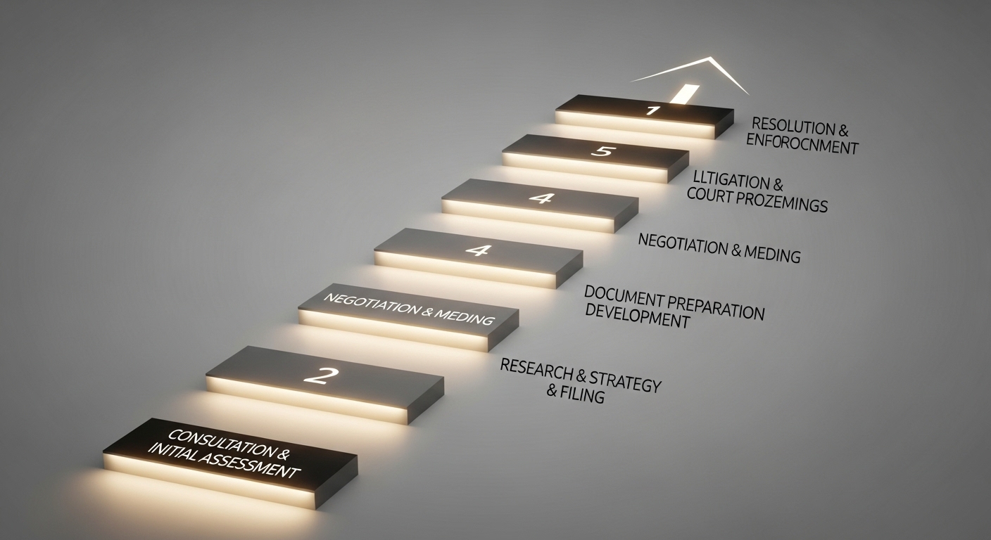 상간자 소송의 6단계 절차를 상징하는 단계별 그래픽 이미지