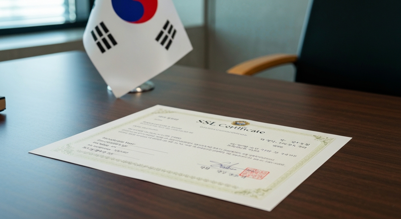 한국 배경의 공식 SSL 인증서 문서 이미지