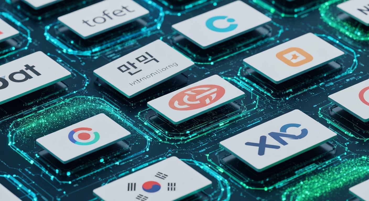 국내외 기술 기업 로고와 LLM 사례 벤치마킹을 상징하는 이미지