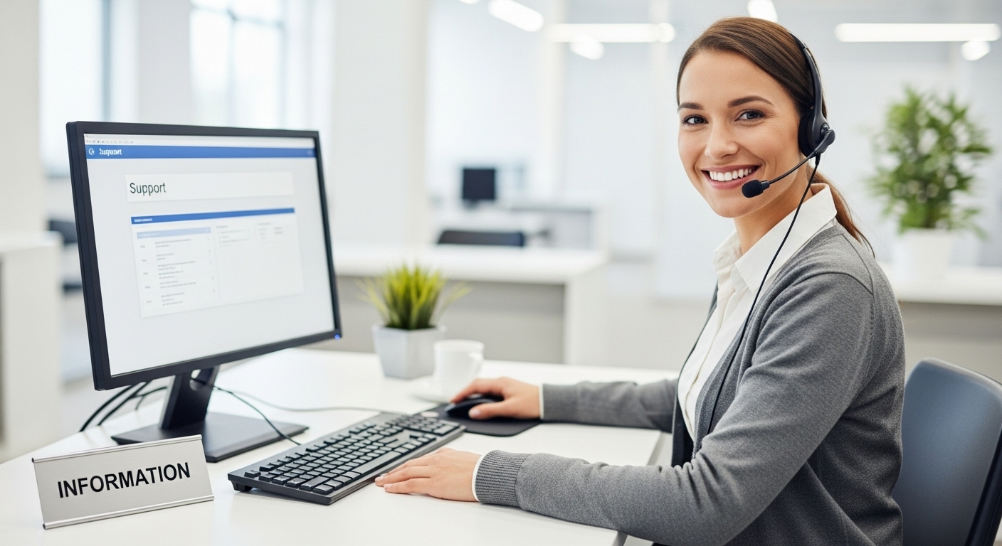 임용고시 수험생의 질문에 답변해주는 친절한 안내 데스크 직원