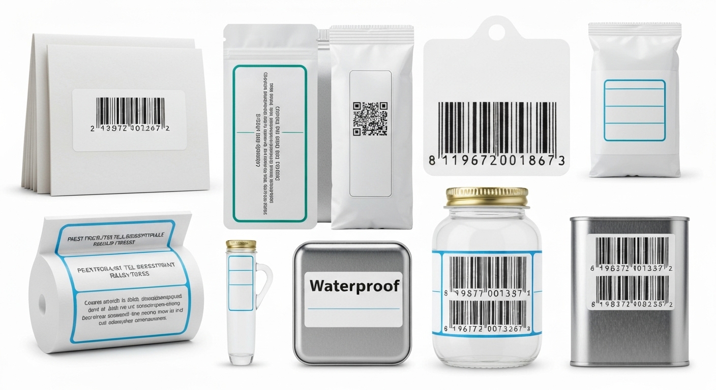 다양한 재질과 종류의 라벨들이 깔끔하게 배열된 모습