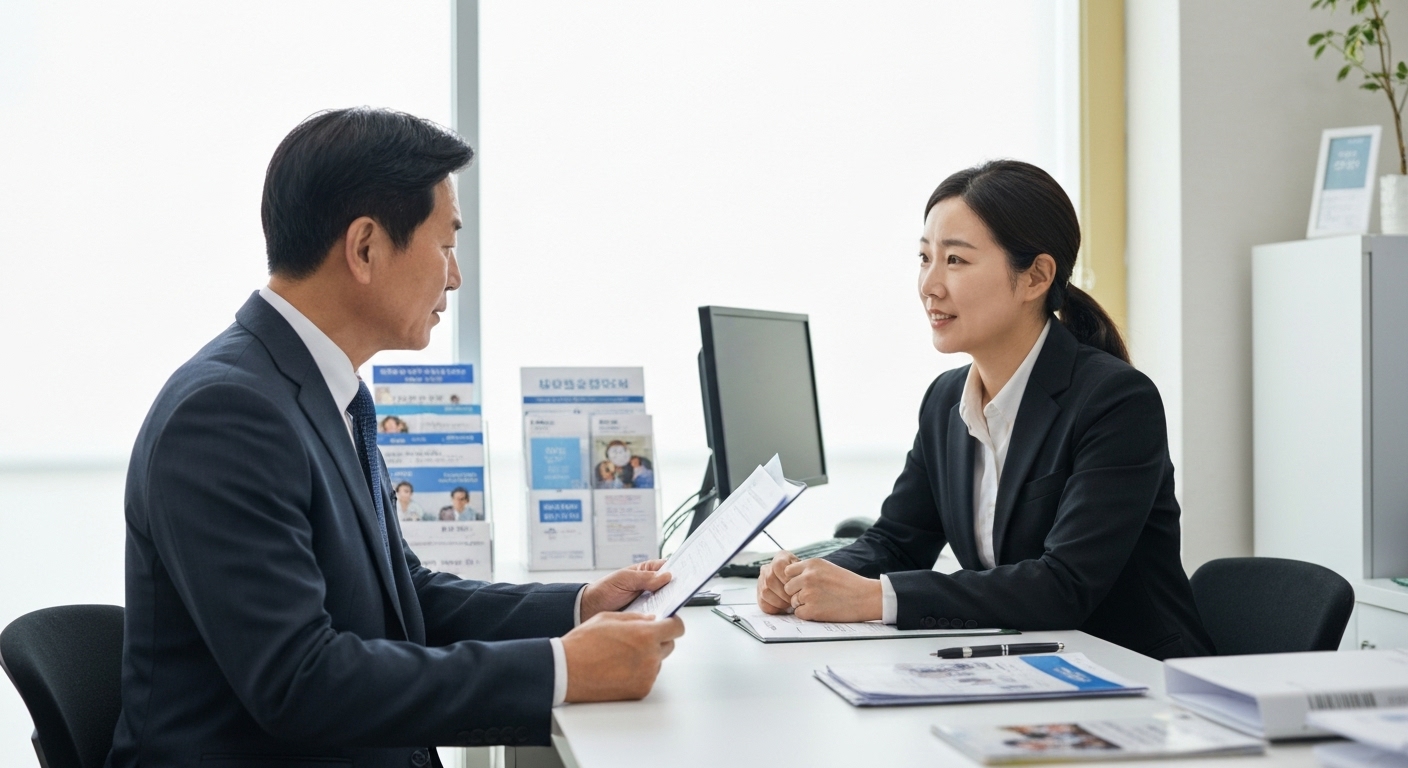 중장년 구직자가 커뮤니티 경력 지원 센터에서 전문 상담사와 상담하는 모습