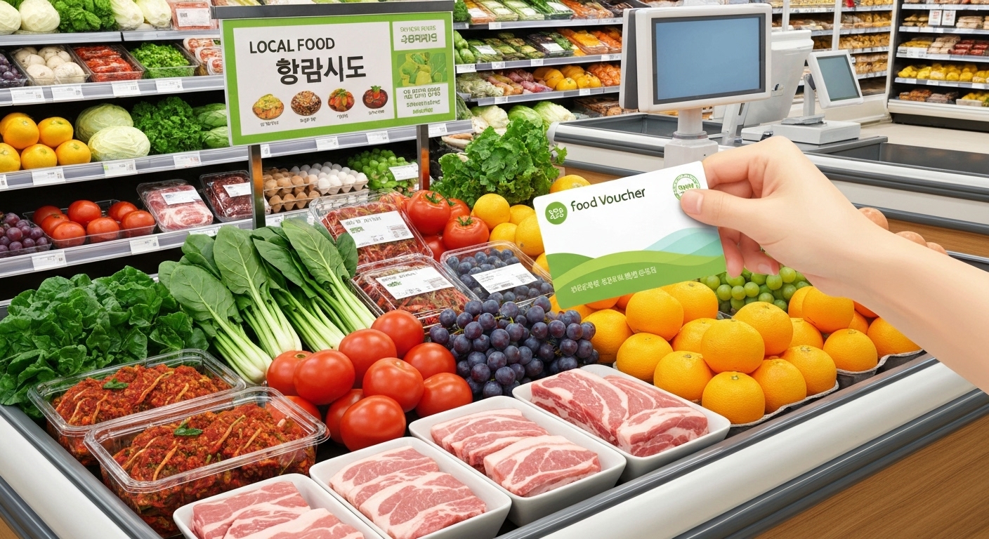 농식품바우처 카드로 국산 신선식품을 구매하는 모습