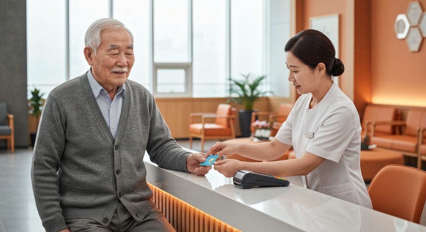한국 노인돌봄 바우처 전자카드 결제 및 활용 모습