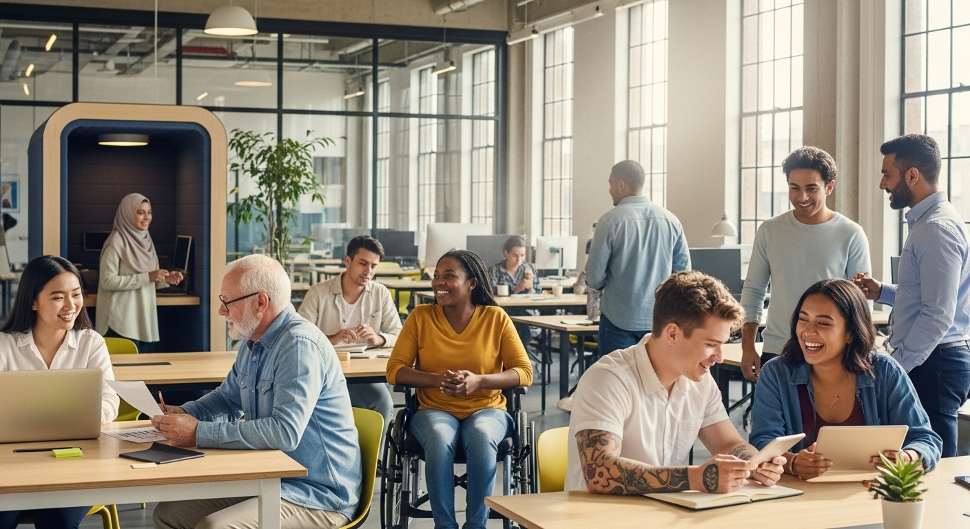 장애인과 비장애인이 함께 어우러져 일하고 소통하는 따뜻하고 포용적인 사회의 모습