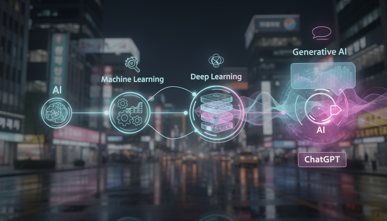 AI 기술 발전 흐름을 보여주는 타임라인 이미지