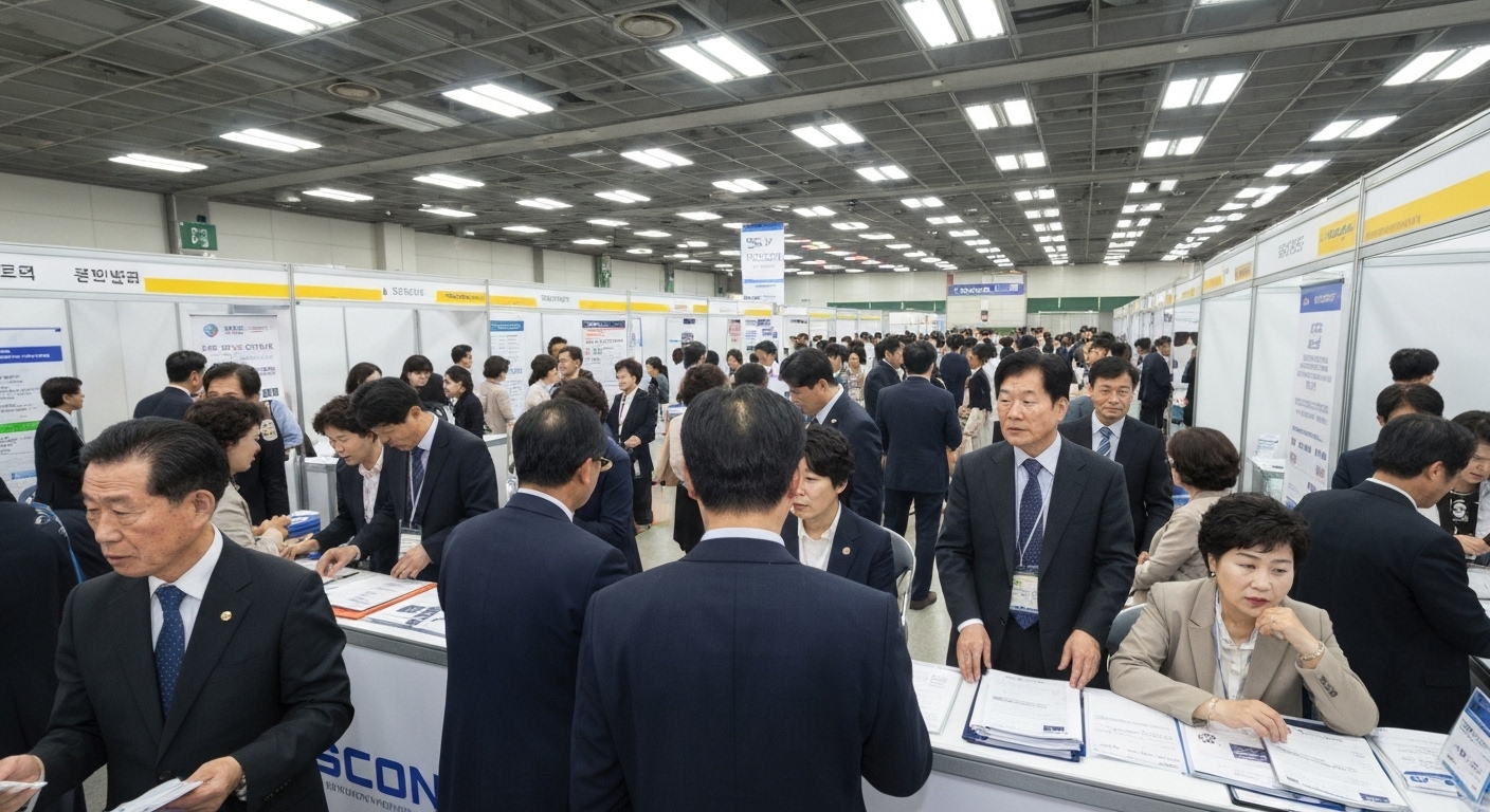 서울에서 열린 시니어 일자리 박람회에서 업체 담당자들과 상담하는 중장년 구직자들