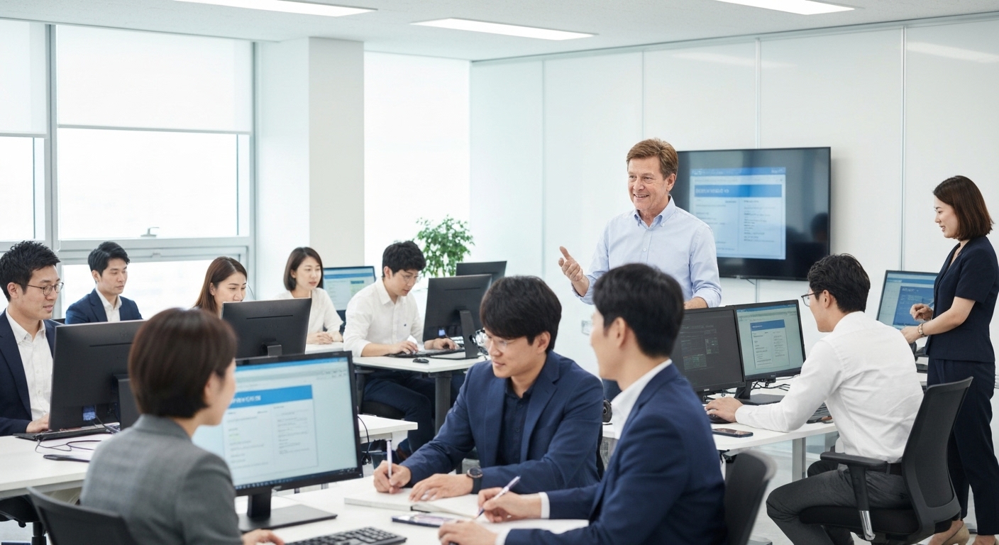 ERP 교육을 받고 있는 한국 직원들의 모습