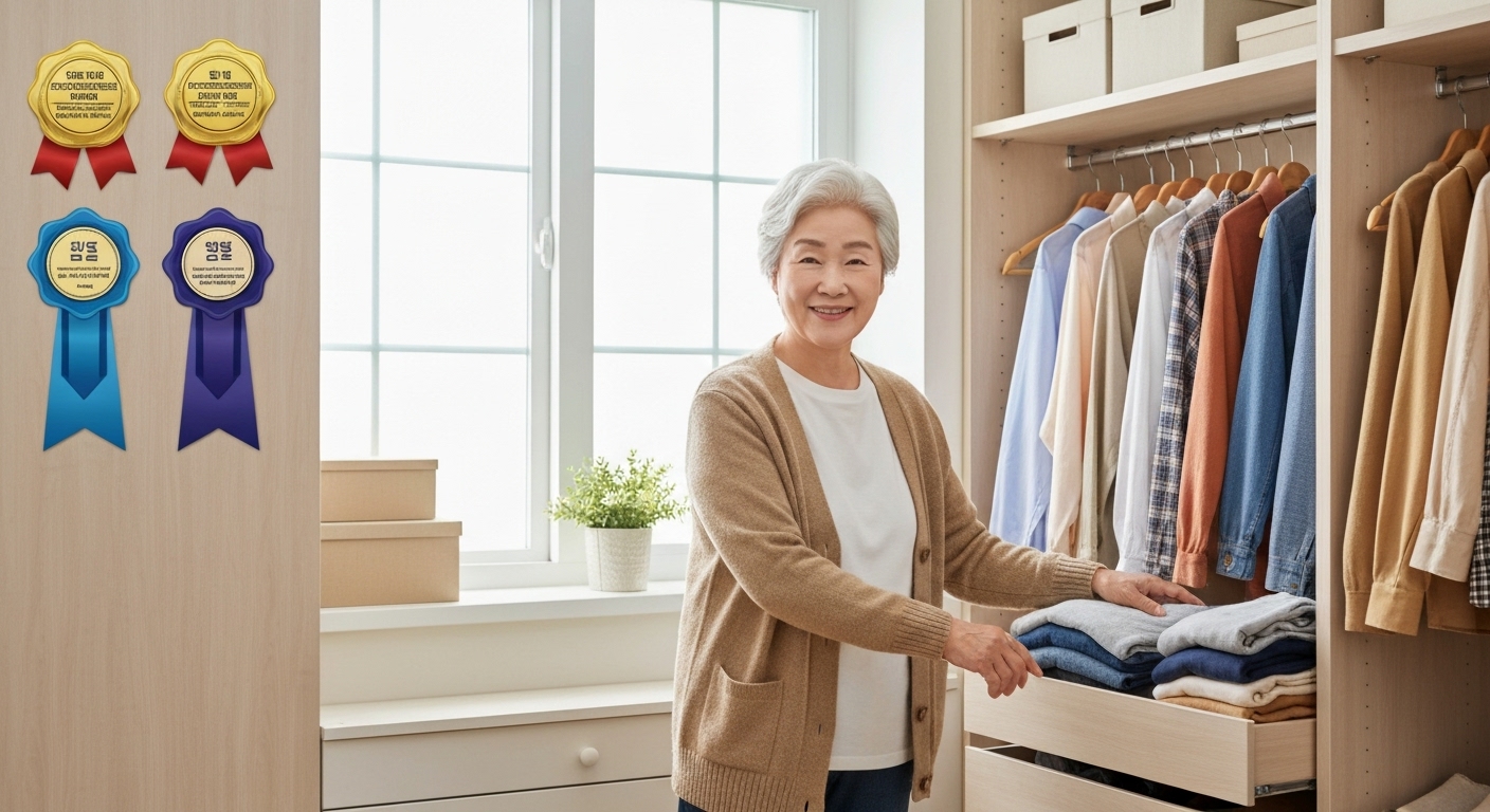 1인 정리수납 서비스를 제공하는 한국 시니어 사업가의 모습