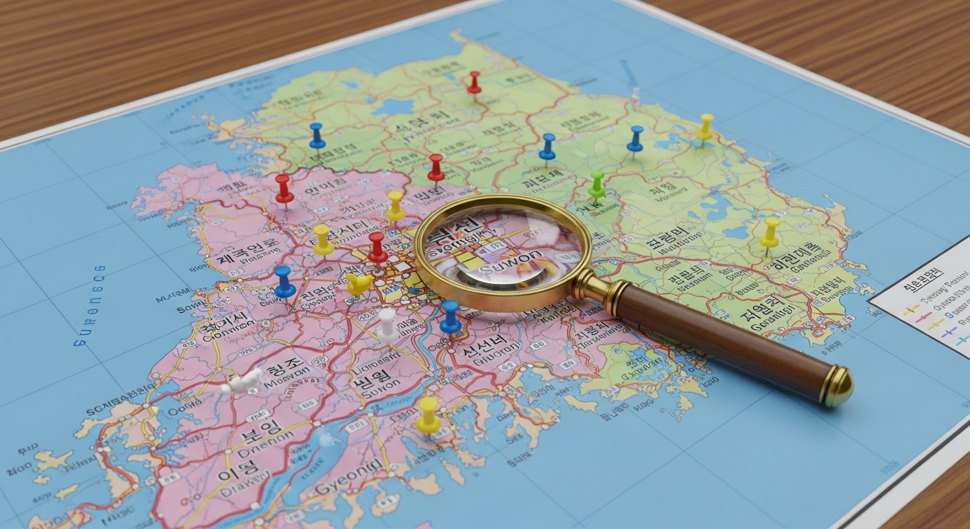 경기도 31개 시군의 각기 다른 조기폐차 정책을 상징하는 지도 이미지