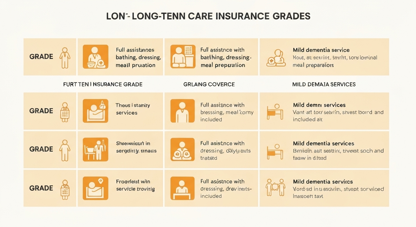 장기요양보험 등급별 서비스 내용과 각각의 특징을 나타낸 인포그래픽