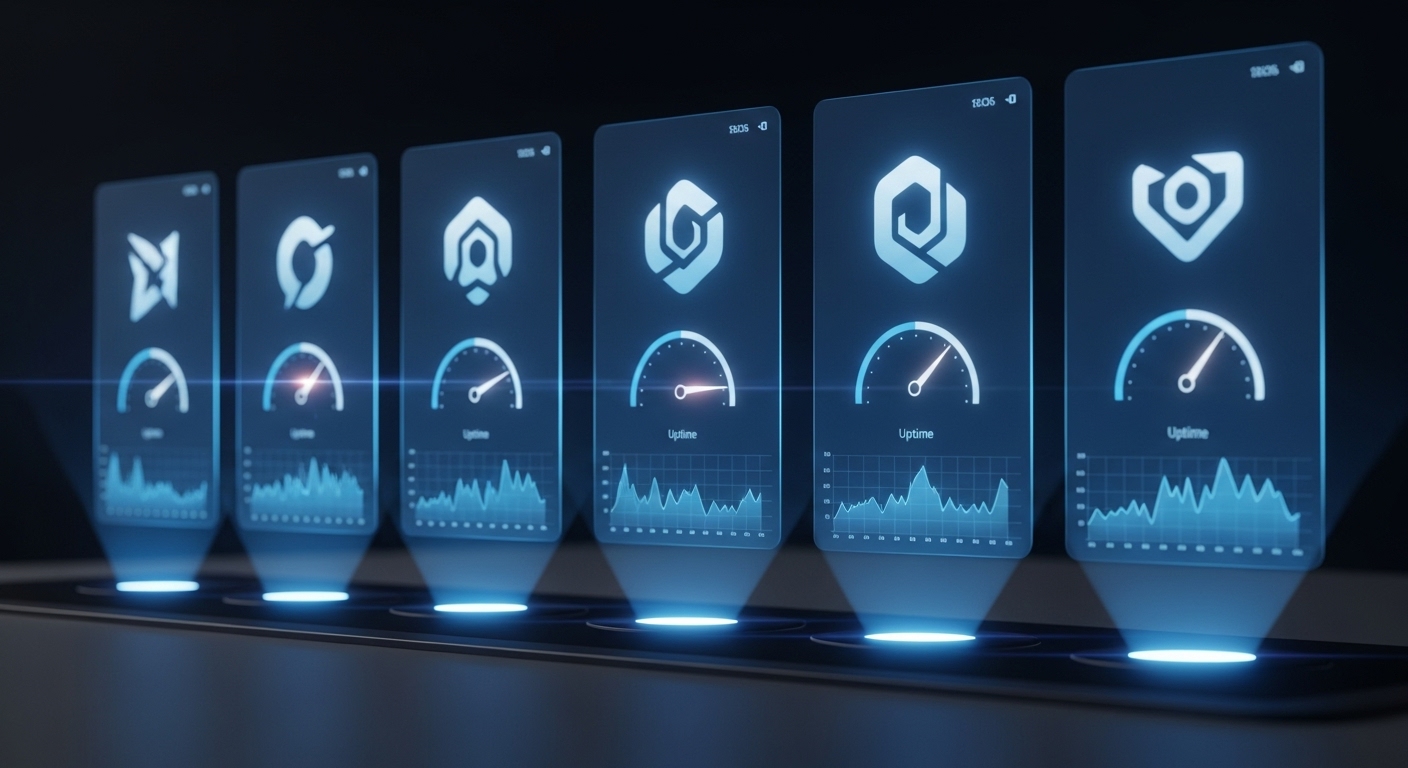 5개 웹호스팅 업체의 성능을 비교하는 미래적인 대시보드