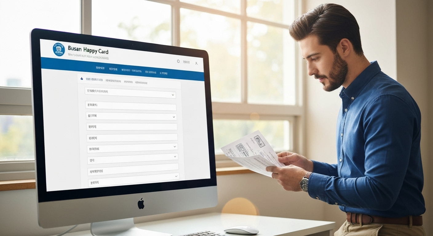 부산기쁨카드 공식 홈페이지에서 온라인으로 신청하는 모습