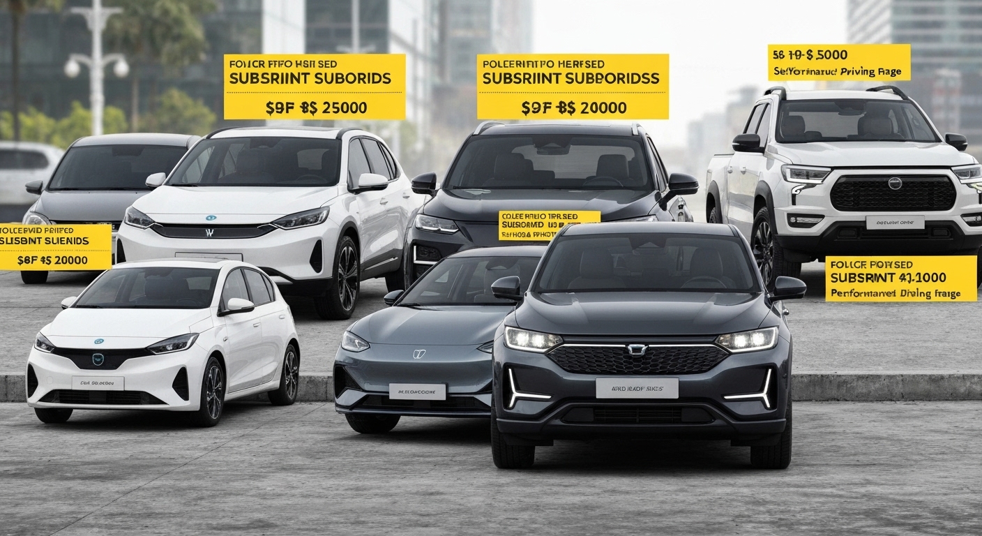 다양한 전기차가 가격 및 주행거리 기준에 따라 보조금 지원 여부를 표시한 모습