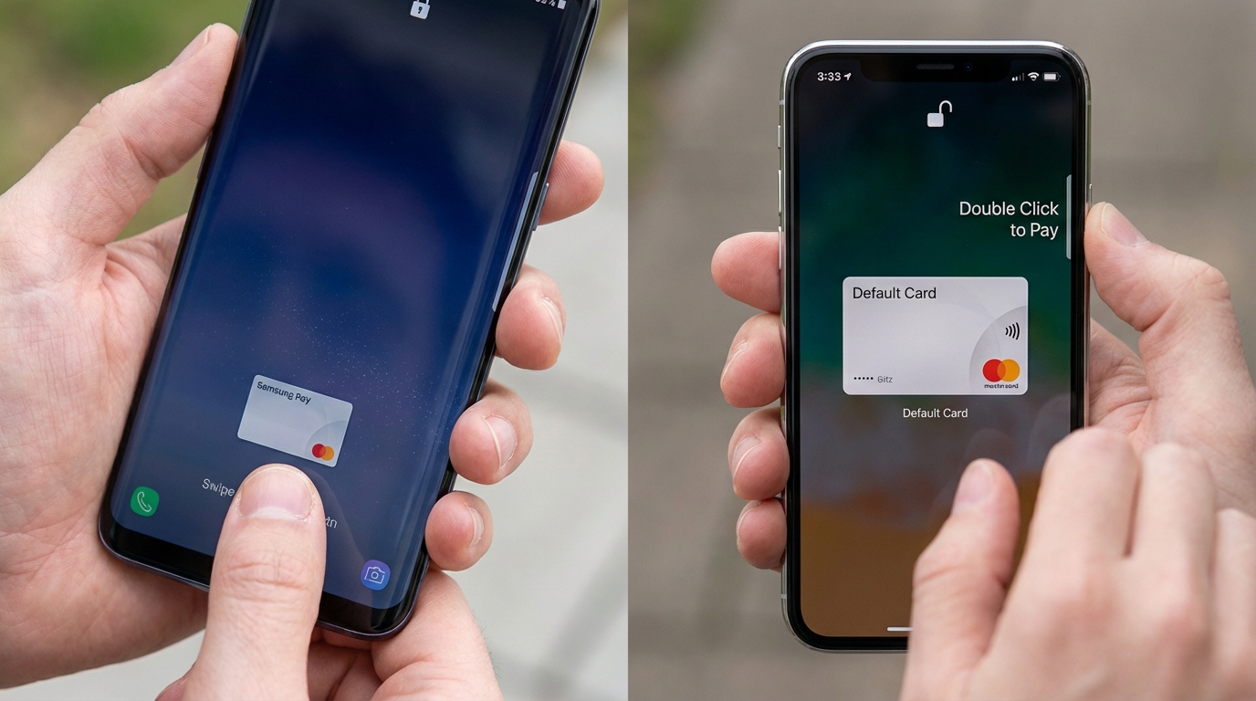 삼성 갤럭시와 아이폰 결제 화면 호출 동작 비교