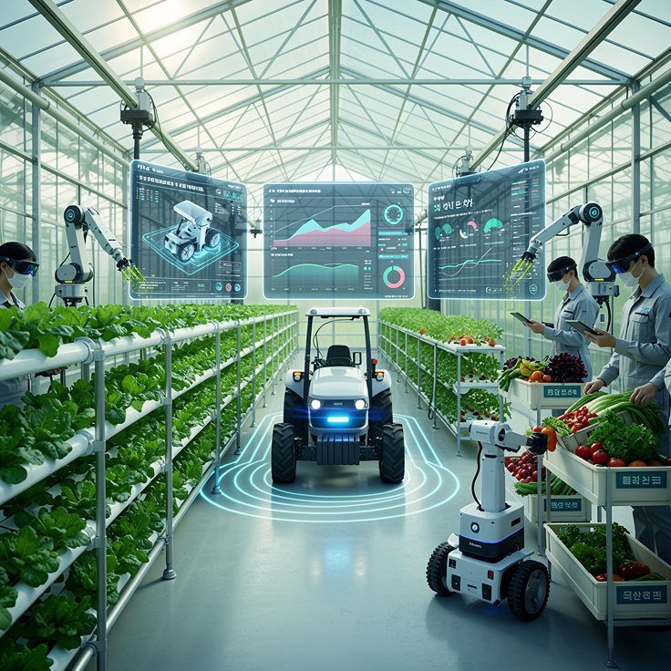 AI 빅데이터 디지털 트윈과 자율로봇이 활용되는 미래 스마트팜 모습
