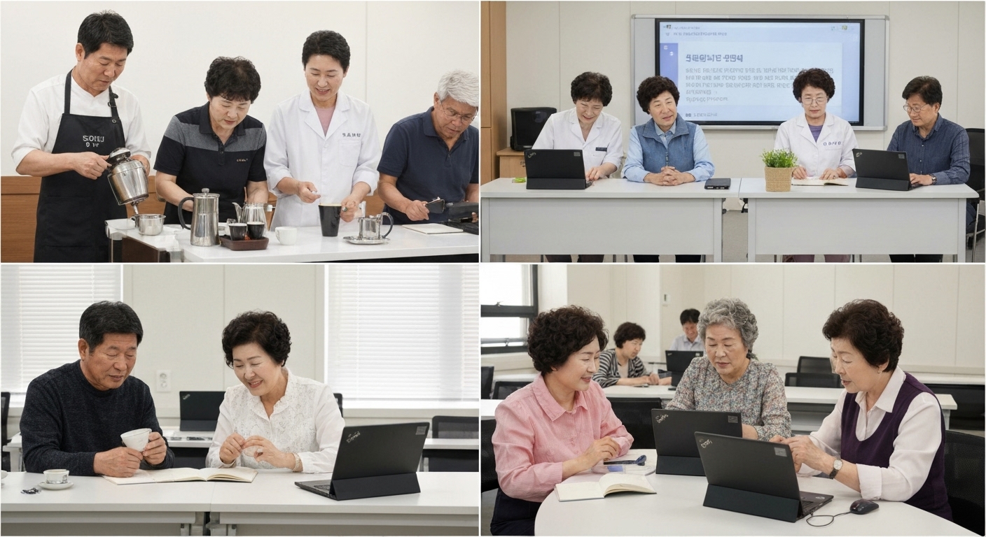 다양한 직업훈련 프로그램에 참여하는 한국 중장년층의 모습