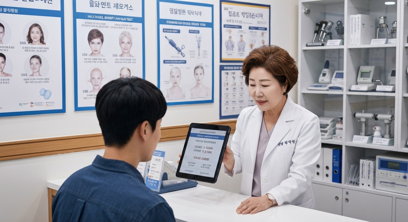 한국 의료기관에서 독감 신속 항원 검사 비용과 보험 적용 정보를 안내하는 모습