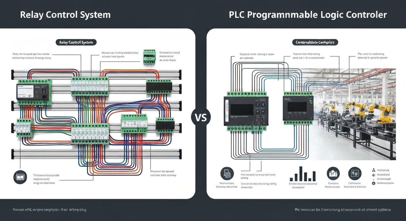 릴레이 제어 시스템과 PLC 제어 시스템의 비교 인포그래픽 이미지