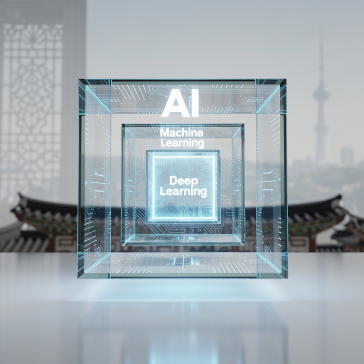 AI와 머신러닝, 딥러닝의 관계를 중첩된 상자로 표현한 이미지