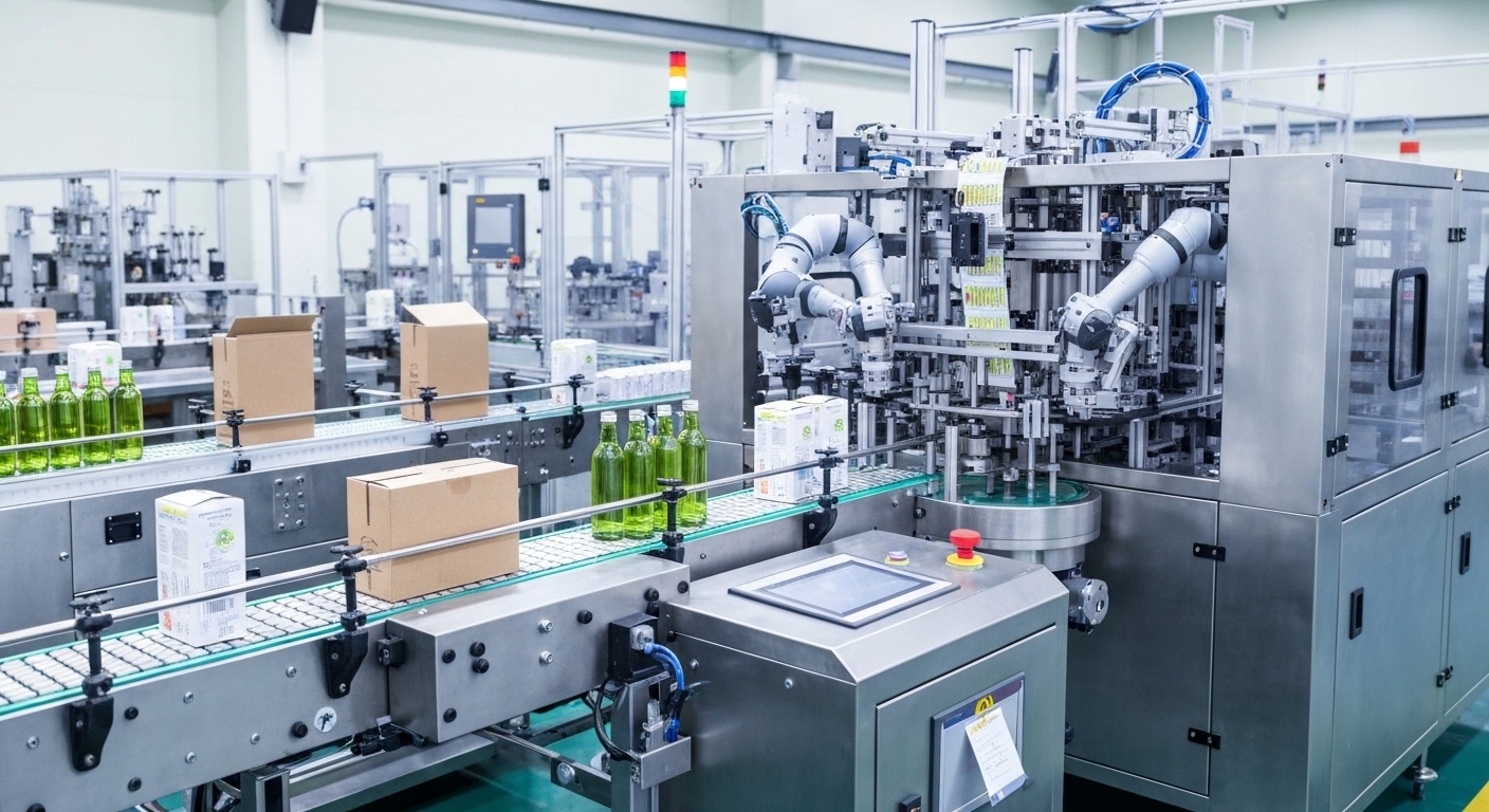 한국 공장의 현대 자동 라벨부착기가 원활히 작동하는 모습