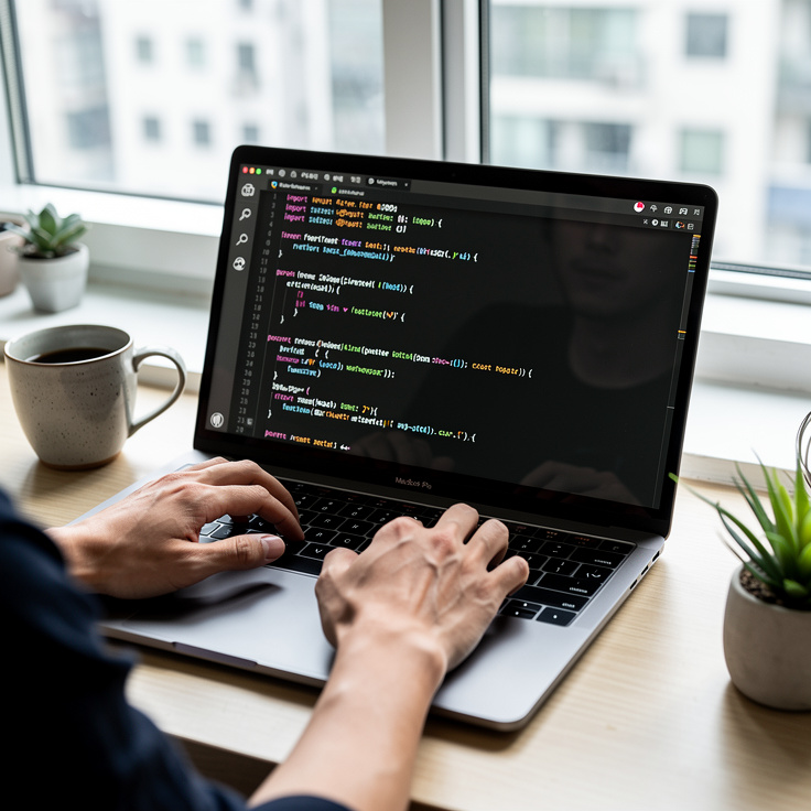 한국 가정 사무실에서 워드프레스 자동 포스팅을 위한 파이썬 코드 입력 장면