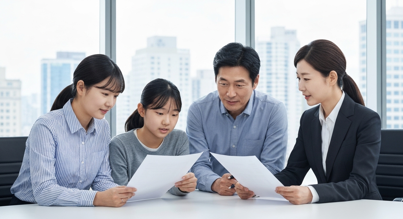 IRP 중도 인출 법정 사유에 대해 상담하는 한국 가족과 금융 상담가