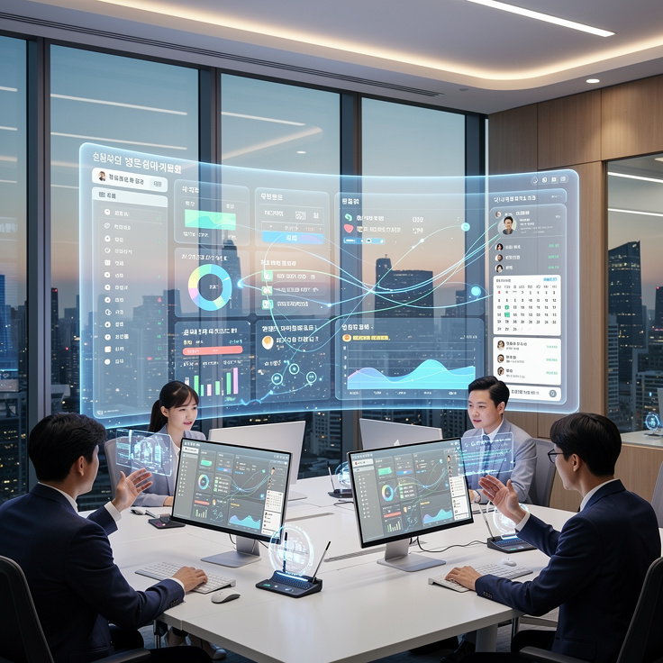 실시간 데이터 공유와 원활한 워크플로우가 구현된 한국 기업의 통합 ERP 그룹웨어 플랫폼 실사 이미지