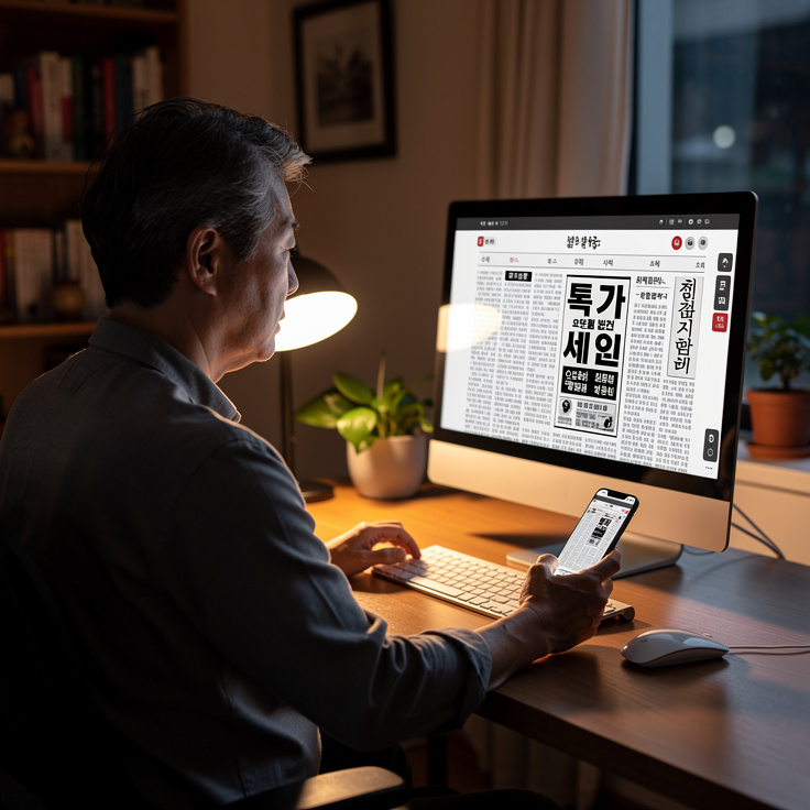 온라인으로 종이 신문을 보는 중장년 한국인