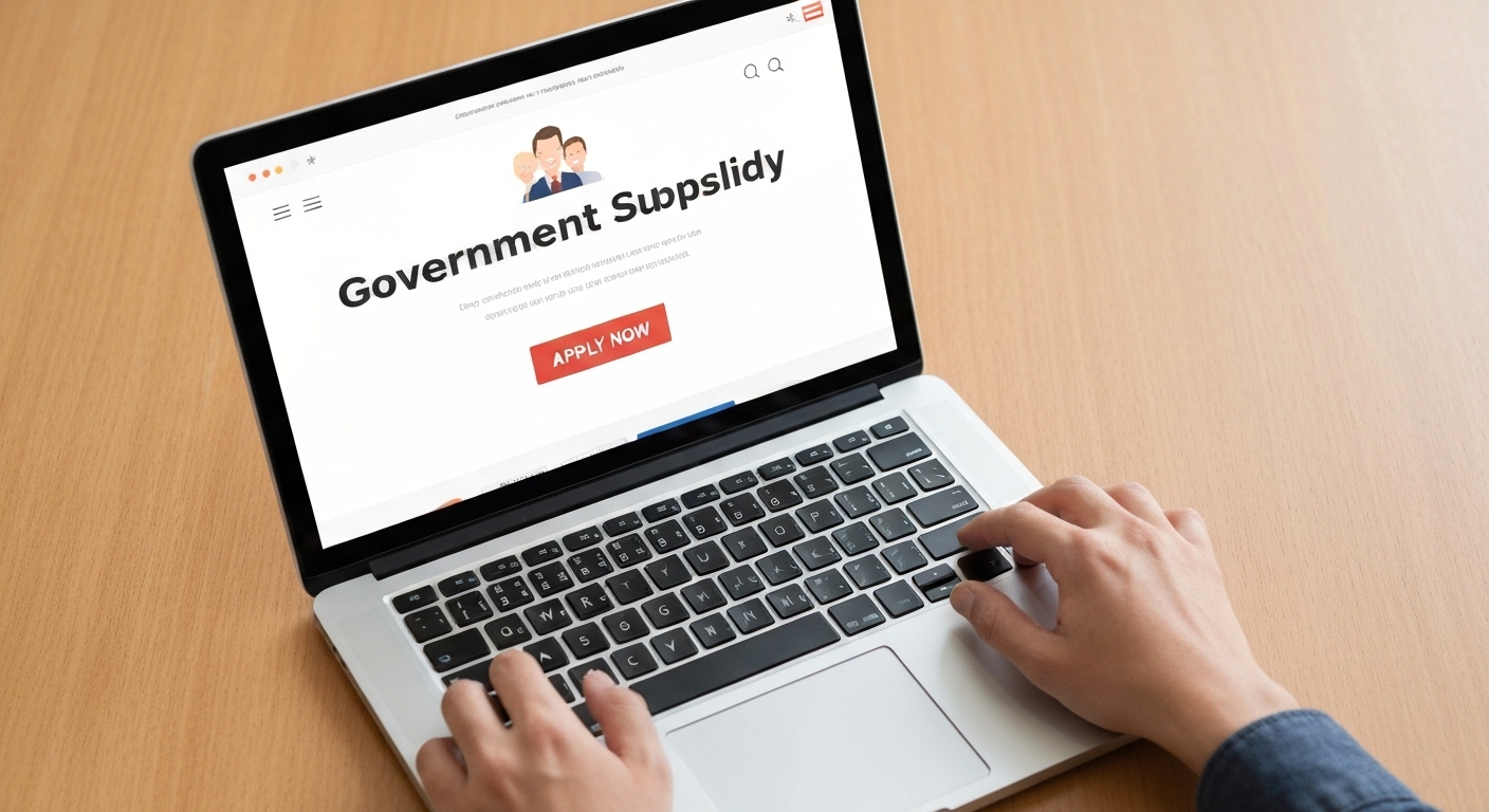 노트북으로 고용장려금 온라인 신청을 하는 모습